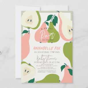 Söt Rosa och Grönt Pear Twillingars Baby Shower Inbjudningar
