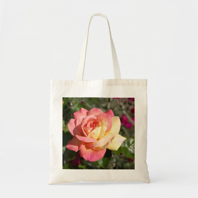 Söt rosa och gul ros blomma. Blomster Tygkasse (Framsidan)