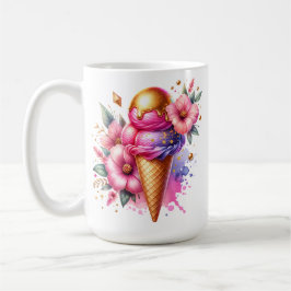 Söt Rosa och Guld Ice Cream Cone Personlig Kaffemugg