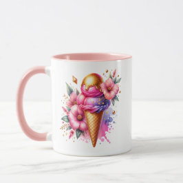 Söt Rosa och Guld Ice Cream Cone Personlig Mugg