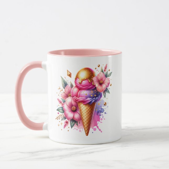 Söt Rosa och Guld Ice Cream Cone Personlig Mugg (Vänster)