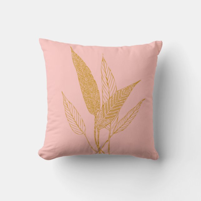 Söt Rosa och Guld Löv Teckning Kudde (Framsida)