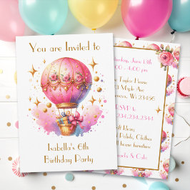 Söt Rosa och Guld Luftballonger Födelsedag Inbjudningar