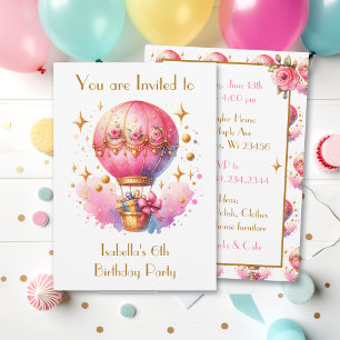 Söt Rosa och Guld Luftballonger Födelsedag Inbjudningar