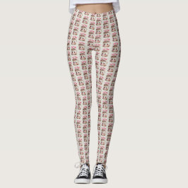 Söt Rosa och Krämfärgad Akvarell Varm Choklad Möns Leggings