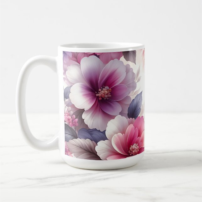 Söt Rosa och Lila Blommigt Shabby chic Kaffemugg (Vänster)
