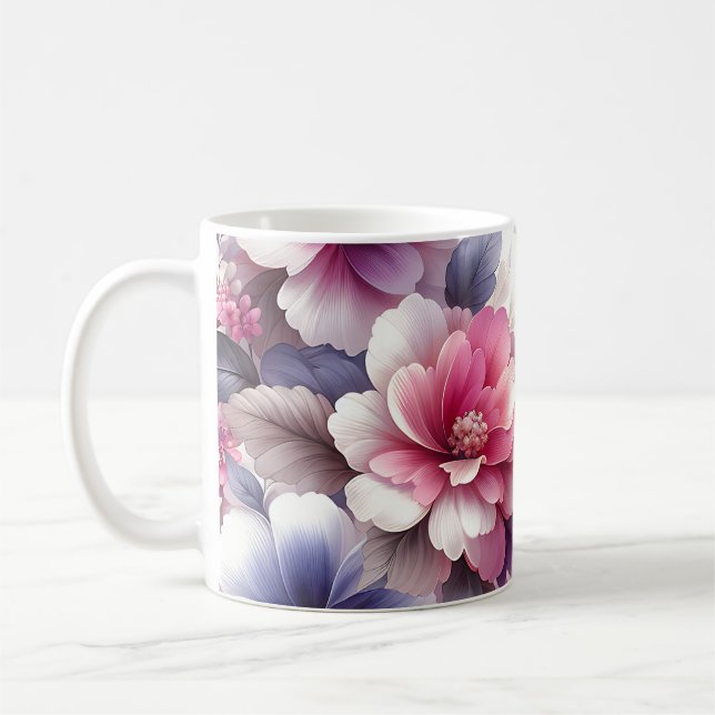 Söt Rosa och Lila Blommigt Shabby chic Kaffemugg (Vänster)