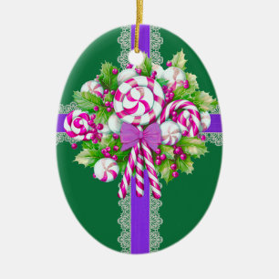 Söt Rosa och Lila Julgransprydnad Keramik
