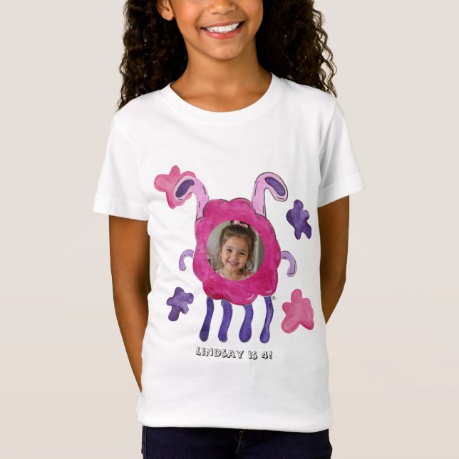 Söt rosa och lila monster barn födelsedags t-shirt (Framsida)