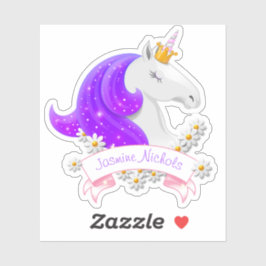 Söt Rosa och Lila Unicorn Princess Sparkles Klistermärken