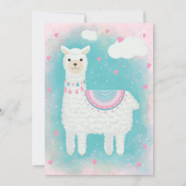 Söt rosa och mint lama julkort
