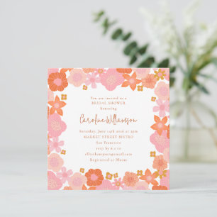 Söt rosa och orange blomsterkant bröllopsdusch inbjudningar