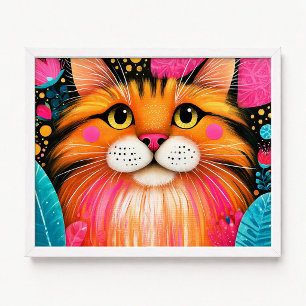 Söt rosa och orange Maine Coon katt-målning med en Poster