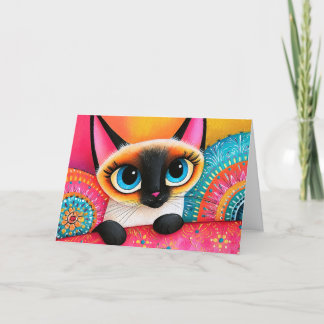 Söt rosa och orange siamesisk katt-målning med en tack kort