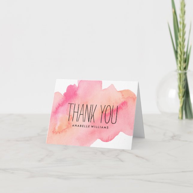 Söt Rosa och Orange VattenfärgsTvätta Tack Kort (Framsida)