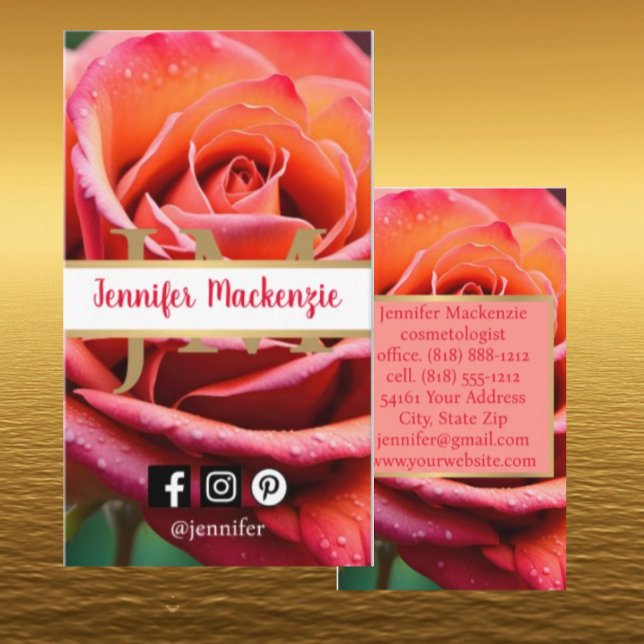 Söt Rosa och Peach Ro AI Generated Visitkort (Skapare uppladdad)
