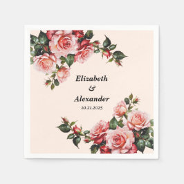 Söt rosa och röd ros bröllop pappersservett