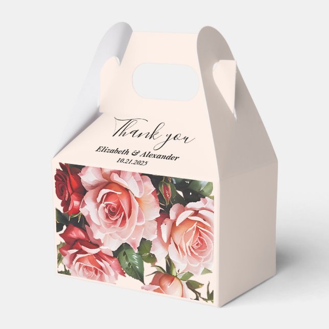 Söt rosa och röd ros bröllop presentaskar (Framsidan Sidan)