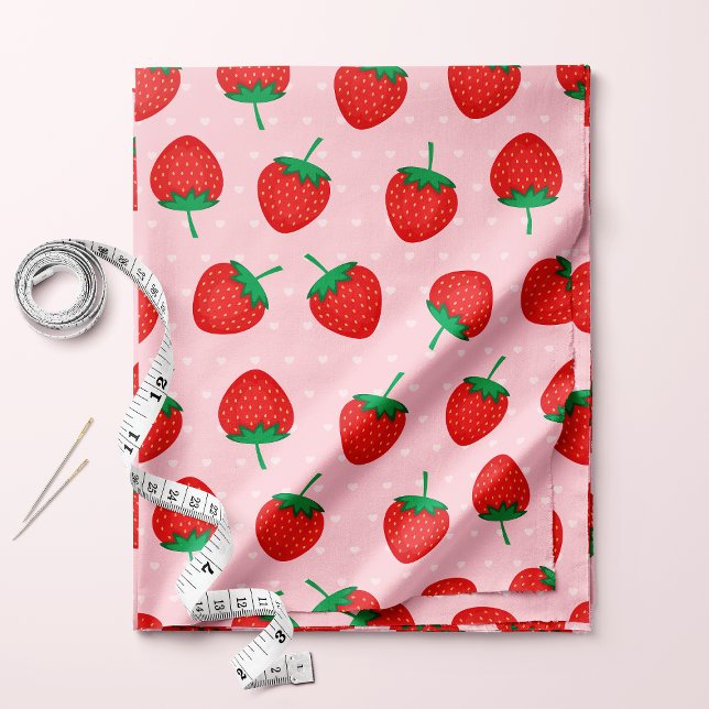 Söt rosa och röd sommarjordgubbe tyg (Skapare uppladdad)