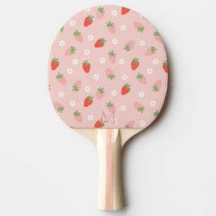 Söt Rosa och röda jordgubbar Monogram Pingisracket
