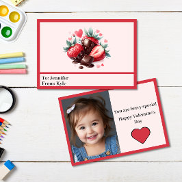 Söt Rosa och rött jordgubbsfoto Mini Valentine Kort