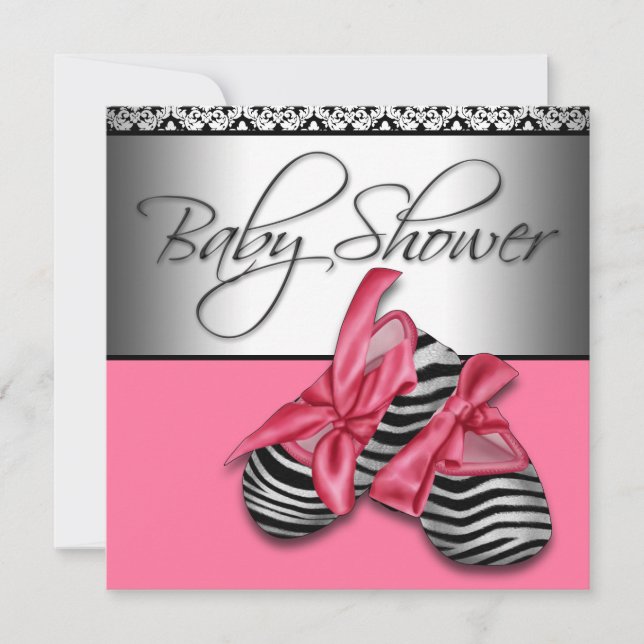Söt rosa och svart baby shower inbjudningar (Framsida)