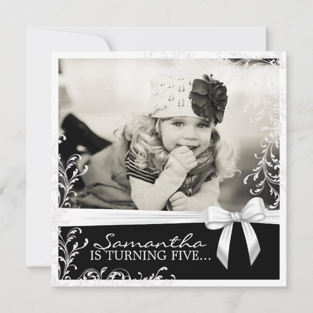 Söt Rosa och svart Födelsedagsfest inbjudan (Framsida)