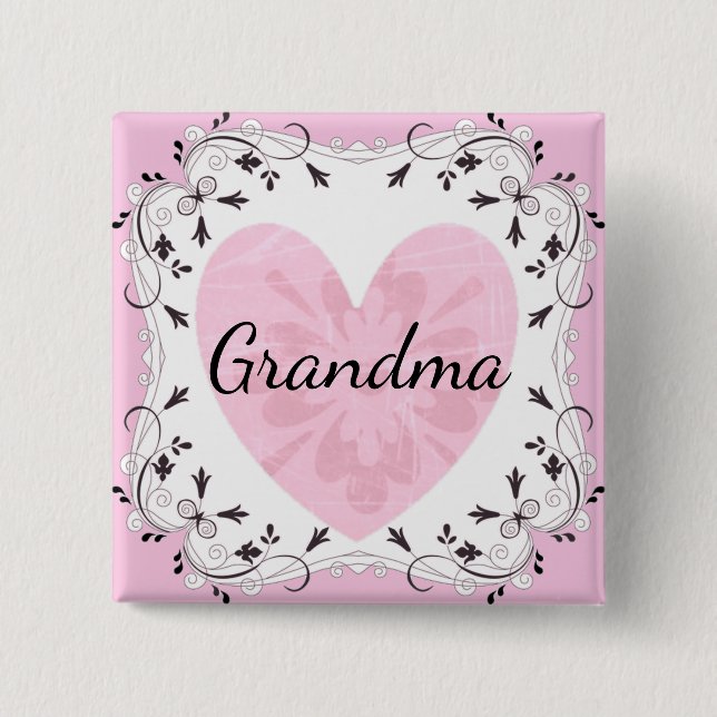 Söt rosa och svart mormor baby shower knapp (Framsida)