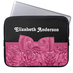 Söt Rosa och svart Ro Blommigt Chic Bow Laptop Fodral