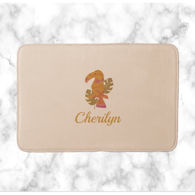 Söt Rosa och Tropical Toucan Bird vid Glitter och  Badrumsmatta (Skapare uppladdad)