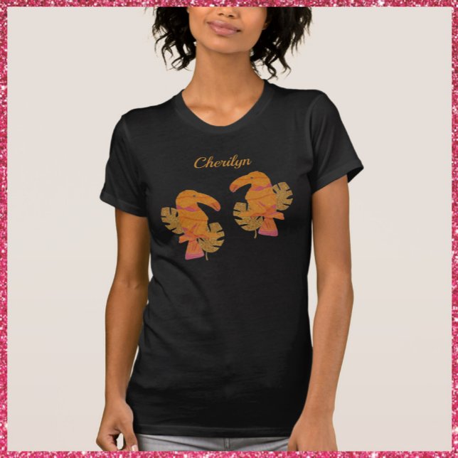 Söt Rosa och Tropical Toucan Bird vid Glitter och  T Shirt (Skapare uppladdad)