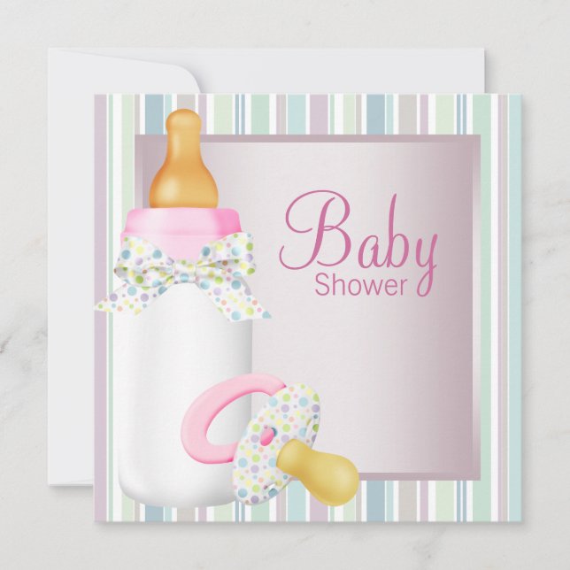 Söt rosa och turkosblå Baby Girl Shower Inbjudningar (Framsida)