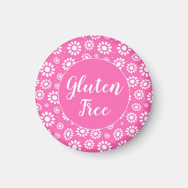 Söt Rosa och vit Blommigt Gluten Free Celiac Magnet (Framsidan)