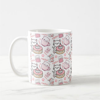 Söt rosa och vit kattmugg kaffemugg