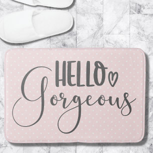 Söt Rosa och Vit Prick Hello Gorgeous Typografi Badrumsmatta