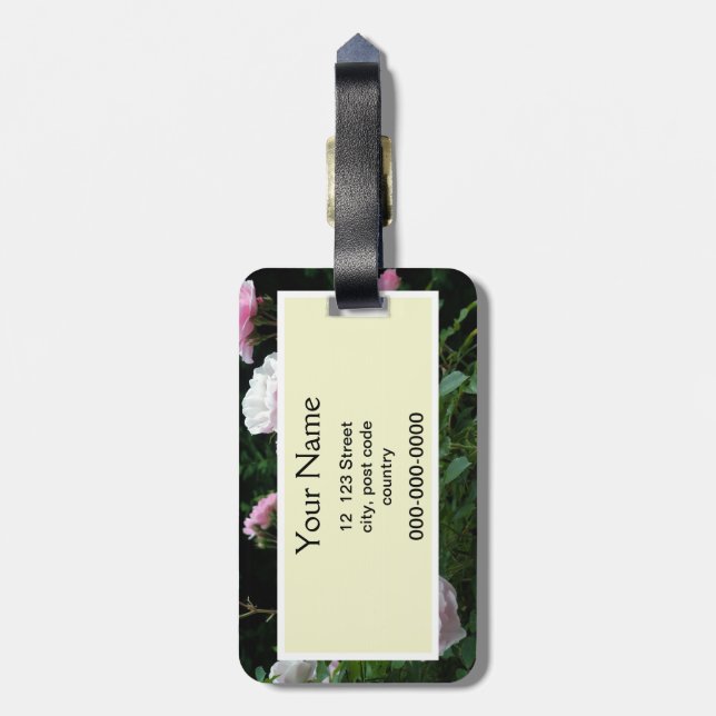 söt rosa- och vit ros-blombuskar. Blomster, Bagagebricka (Baksidan Lodrät)