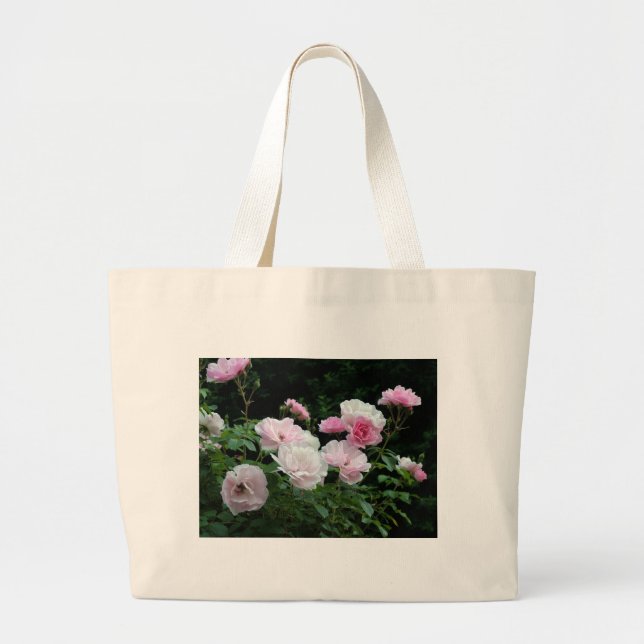 söt rosa- och vit ros-blombuskar. Blomster, Jumbo Tygkasse (Framsidan)