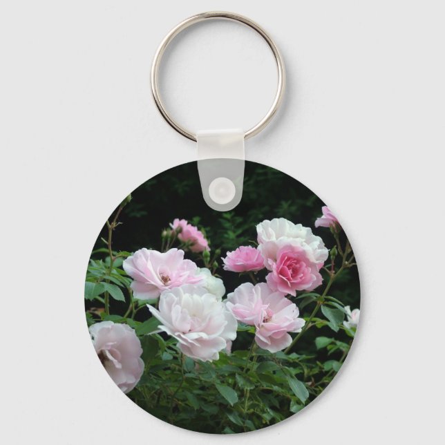 söt rosa- och vit ros-blombuskar. Blomster, Nyckelring (Framsida)