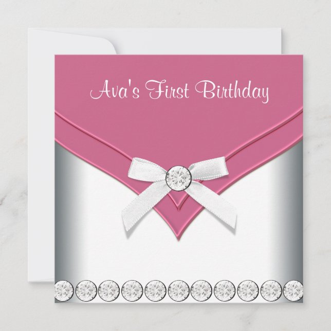 Söt Rosa och Vita Flick kalas Inbjudningar (Framsida)