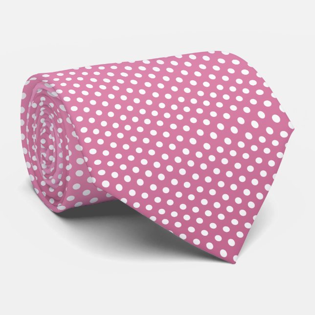 Söt Rosa och Vita Polka dots Slips (Rullad)