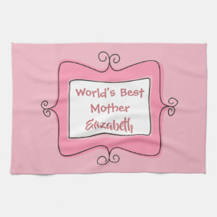 Söt Rosa och vita världar Bästa Mor Kökshandduk