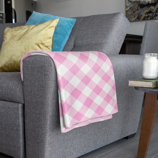 Söt Rosa och White Gingham Mönster Fleecefilt (Pretty Pink and White Gingham Pattern Fleece Blanket)