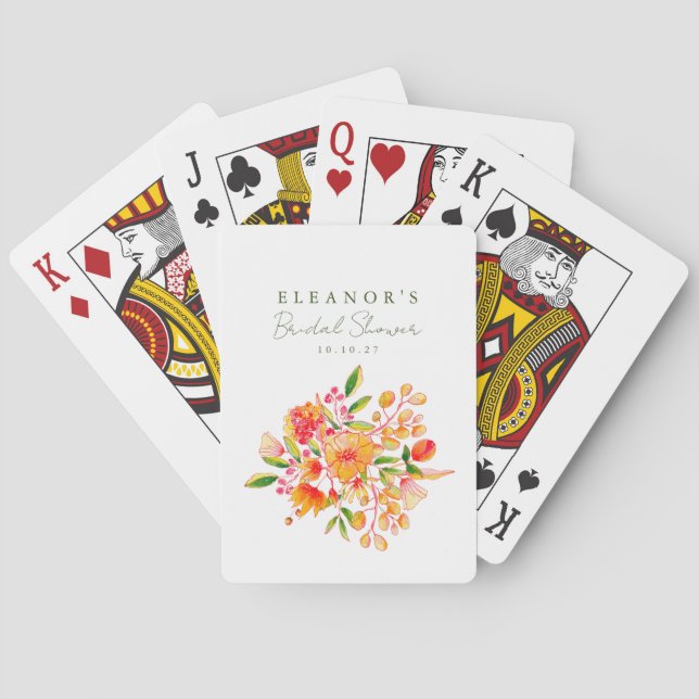 Söt Rosa Orange Blommig Akvarell Bröllopsdusch Casinokort (Baksidan)