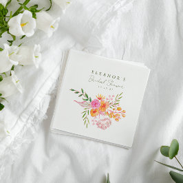 Söt Rosa Orange Blommig Akvarell Bröllopsdusch Pappersservett