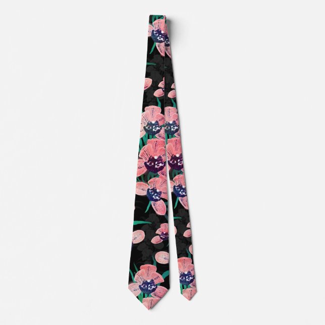 Söt Rosa Orchid Flower Paint Black-design Slips (Framsida)