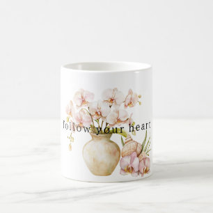 Söt Rosa Orchid Flowers Kaffemugg
