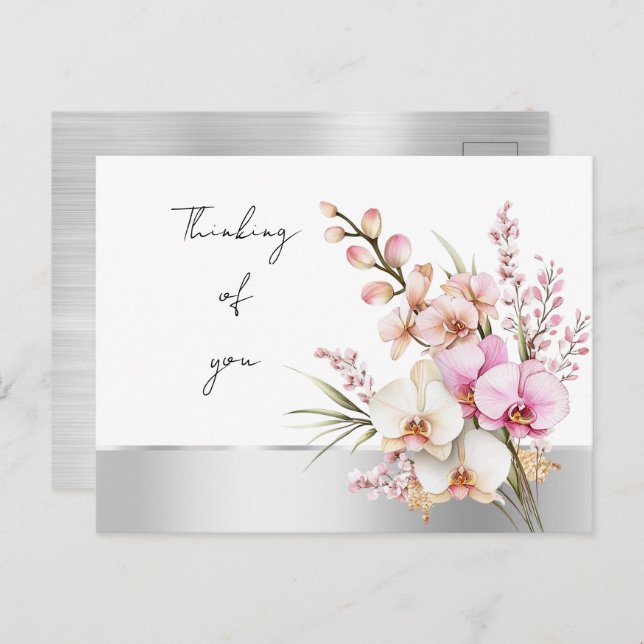 Söt Rosa Orchids tänker på dig Vykort (Fram/baksida)