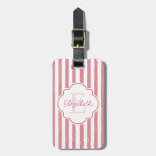 Söt Rosa Paíed Rand Monogram och Namn Bagagebricka