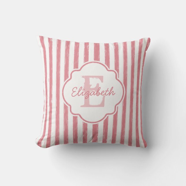 Söt Rosa Paíed Rand Monogram och Namn Kudde (Framsida)