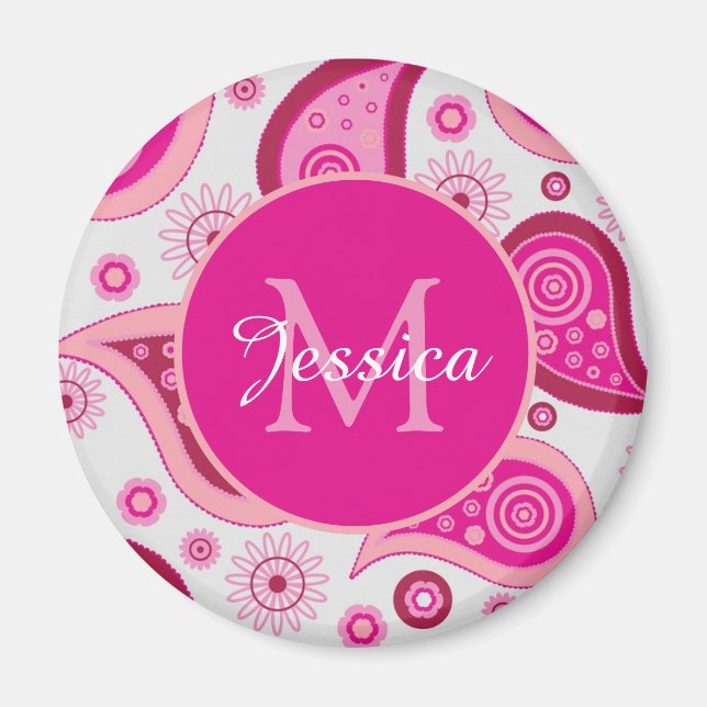 Söt Rosa Paisley Personlig Magnet (Framsidan)